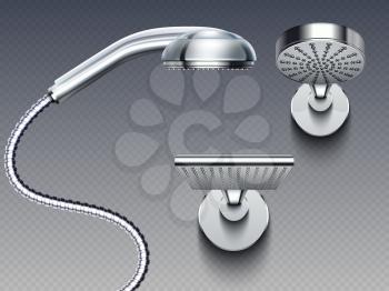 Realistic bathroom shower heads for interior vector isolated on transparent background