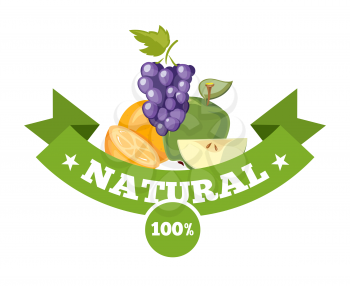Natural fresh food, fruits logo badge vector template. Organic fruits label illustration