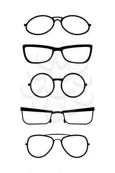Set of vector glasses in black white. Modern hipster glasses illustration