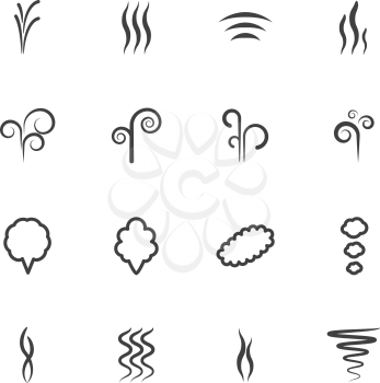 Smoke vector icons. Set of abstract smoke, illustration of cigarette smoke