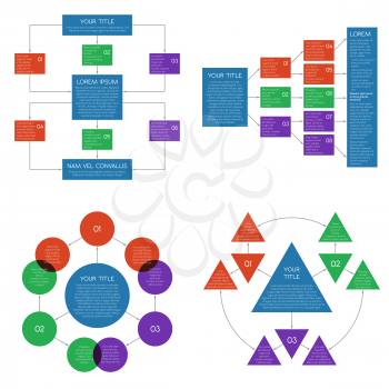 Structured flowing charts, flowchart diagrams vector set. Diagram infographic for business, plan organization strategy illustration