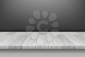 Wood white desk, table top surface in perspective isolated on plaid backdrop vector illustration. Board table surface, hardwood frame table panel