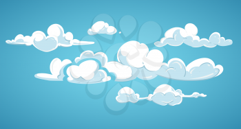 Blue sky and white clouds vector illustration. Cloudscape fluffy in atmosphere