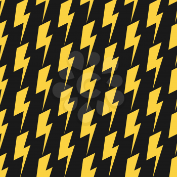 Yellow lightnings isolated on black. Vector seamless pattern