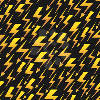 Yellow lightnings on black background. Vector seamless pattern illustration