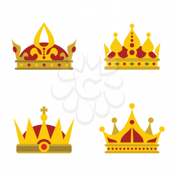 Color crown icons on white background for queen and prince. Vector illustration