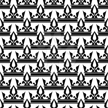 Vector crowns seamless pattern in black and white. Illustration of decoration creative