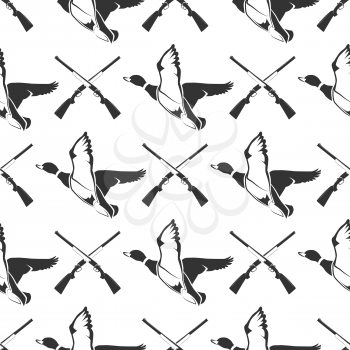 Hunting seamless pattern with guns and ducks. Hunting background vector illustration