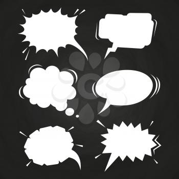 Cartoon speech balloons collection on chalkboard. Vintage clouds collection sketch. Vector illustration