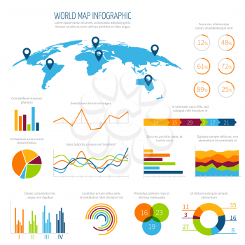 Modern infographic vector template with 3d world map and charts. Business world graphic and chart for presentation illustration