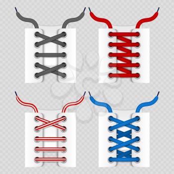 Color shoelace for footwear, colored lace shoe isolated on transparent background. Vector illustration