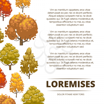 Autumn background poster design with colorful trees. Banner with tree. Vector illustration