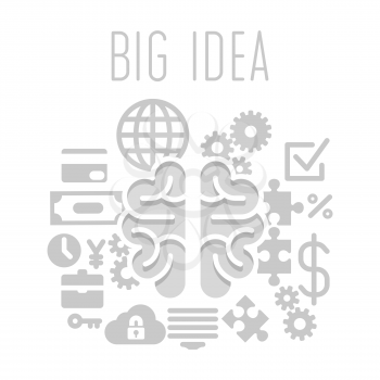 Big idea concept with brain on white background. Vector illustration