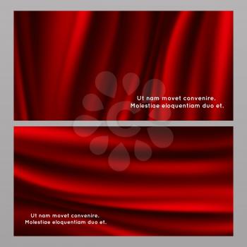 Horizontal and vertical red silk fabric banners and poster. Vector illustration
