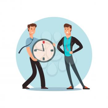 Stressed office man vs business competition winner man vector concept illustration