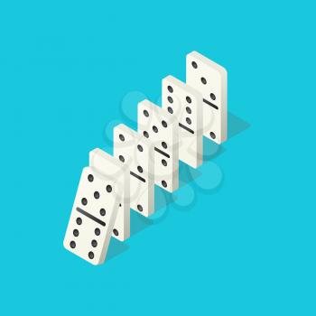 Falling dominoes. Domino effect, chain reaction and disaster business vector concept. Action and reaction to balance business, chain row, disaster strategy illustration