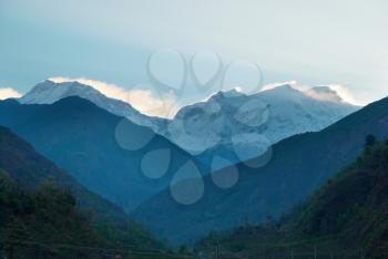 Snowy Tibetan mountains, view from Annapurna trek