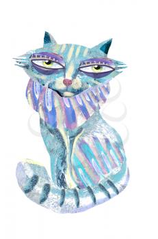Cute hand painted cat on white background. Cartoon character. Modern design. Funny cat.