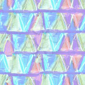Abstract color pastel hand drawn ethnic seamless pattern in style of primitive culture. Ethnic grunge background. Triangles pattern. Can be used for wallpaper, pattern fills, fabric, paper, postcards.