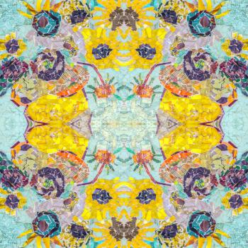 Kaleidoscopic abstract seamless pattern.The collage is an application from a picturesque paper. Impressionism art.