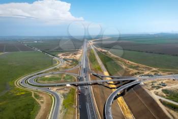 Crimean bridge before the opening of traffic on it. Grandiose construction through the Kerch Strait. Megastore.