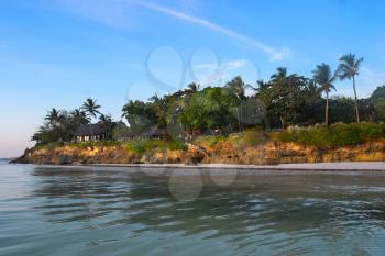 Beautiful island in turquoise tropical sea, blue sky, Mombasa, Kenya
