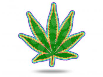 Green marijuana leaf with colorful stroke