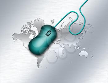 Computer mouse. World map background
