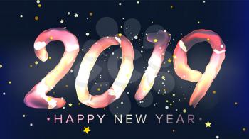 2019 Happy New Year Background Vector. Glow Neon Light. Greeting Card, Brochure, Flyer Template Design. Illustration