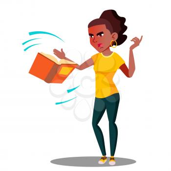 Angry Student In Stress Throws Away A Book Vector. Illustration