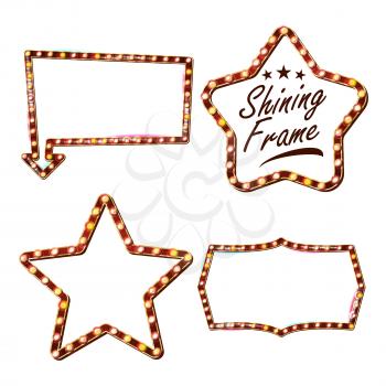 Star Billboard Vector. Shining Light Sign Board. Realistic Shine Lamp Frame. Carnival, Circus, Casino Style. Isolated Illustration