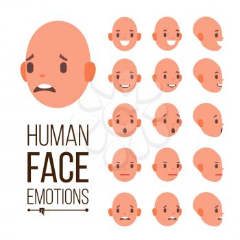 Human Emotions Vector. Face Smiling, Angry, Surprised, Laughing, Serious. Variety Emotions Concept Cute Joy Laughter Sorrow Isolated Illustration