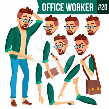 Office Worker Vector. Emotions, Gestures. Animation Creation Set. Business Person. Career. Modern Employee, Workman. Isolated Flat Cartoon Character Illustration