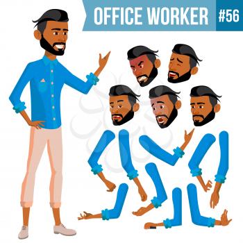 Arab Office Worker Vector. Saudi, Emirates, Qatar, Uae. Face Emotions, Various Gestures. Animation Creation Set. Corporate Businessman Male. Successful Officer Clerk Servant Illustration