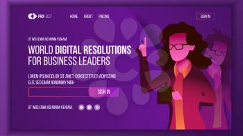 Business Landing Page Vector. Investment Webpage. Woman. Solution Concept. Commercial Illustration