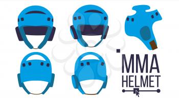 MMA Helmet Vector. Sport Game Equipment Icon. Different View. Boxing Protection Helmet. Isolated Illustration Isolated Flat Illustration