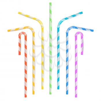 Colorful Drinking Straws Vector. Different Types. Plastic Straight And Curved. For Celebration Background Design, Cocktail Menu.
