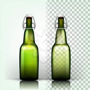 Beer Bottle Vector. Oktoberfest Brew. Alcoholic Sign. 3D Transparent Isolated Realistic Illustration