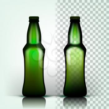 Beer Bottle Vector. Product Packing. Design Advertisement. 3D Transparent Isolated Realistic Illustration