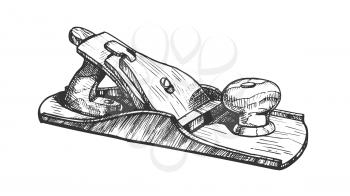 Jack-plane Hand Industry Instrument Closeup Vector. Jack-plane Equipment For Wood Processing And Manufacture Furniture. Carpenter Craft Tool Drawn In Vintage Style Monochrome Cartoon Illustration