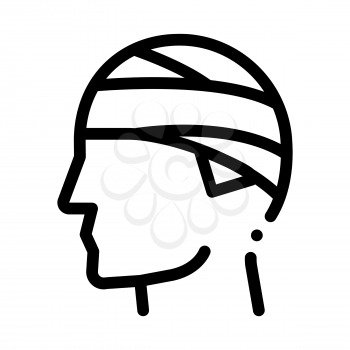 Bandaged Head Man Silhouette Headache Vector Icon Thin Line. Tension And Cluster Headache, Migraine And Brain Symptom Concept Linear Pictogram. Healthcare Monochrome Contour Illustration