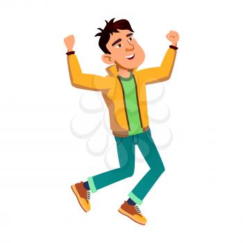 jumping teen boy. happiness kid. joyful person. smiling boy. vector character flat cartoon Illustration