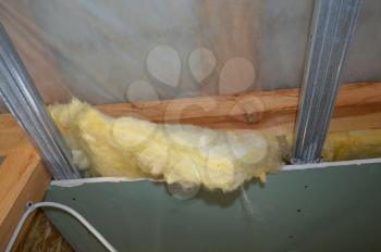 Insulation of walls and ceiling with mineral wool