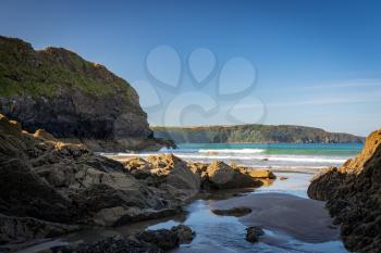 View of the deserted beach at Broad Haven Pembrokeshire