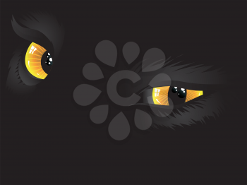 Cartoon cat eyes of yellow color on black background.