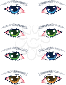 Set of cartoon male eyes in different color and eyebrows.