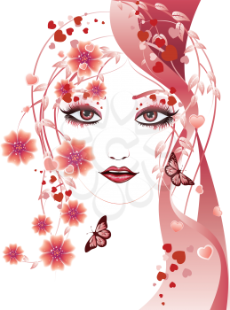 Fantasy portrait of a girl with floral in red color.