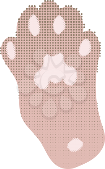 Cute pink paw of the cat illustration with halftone.
