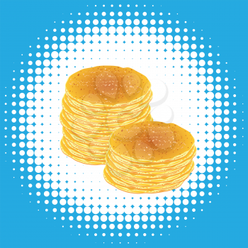 Cartoon tasty thick yellow pancakes, food illustration.