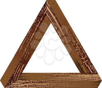 Abstract fantastic shaped wooden triangle on white background.